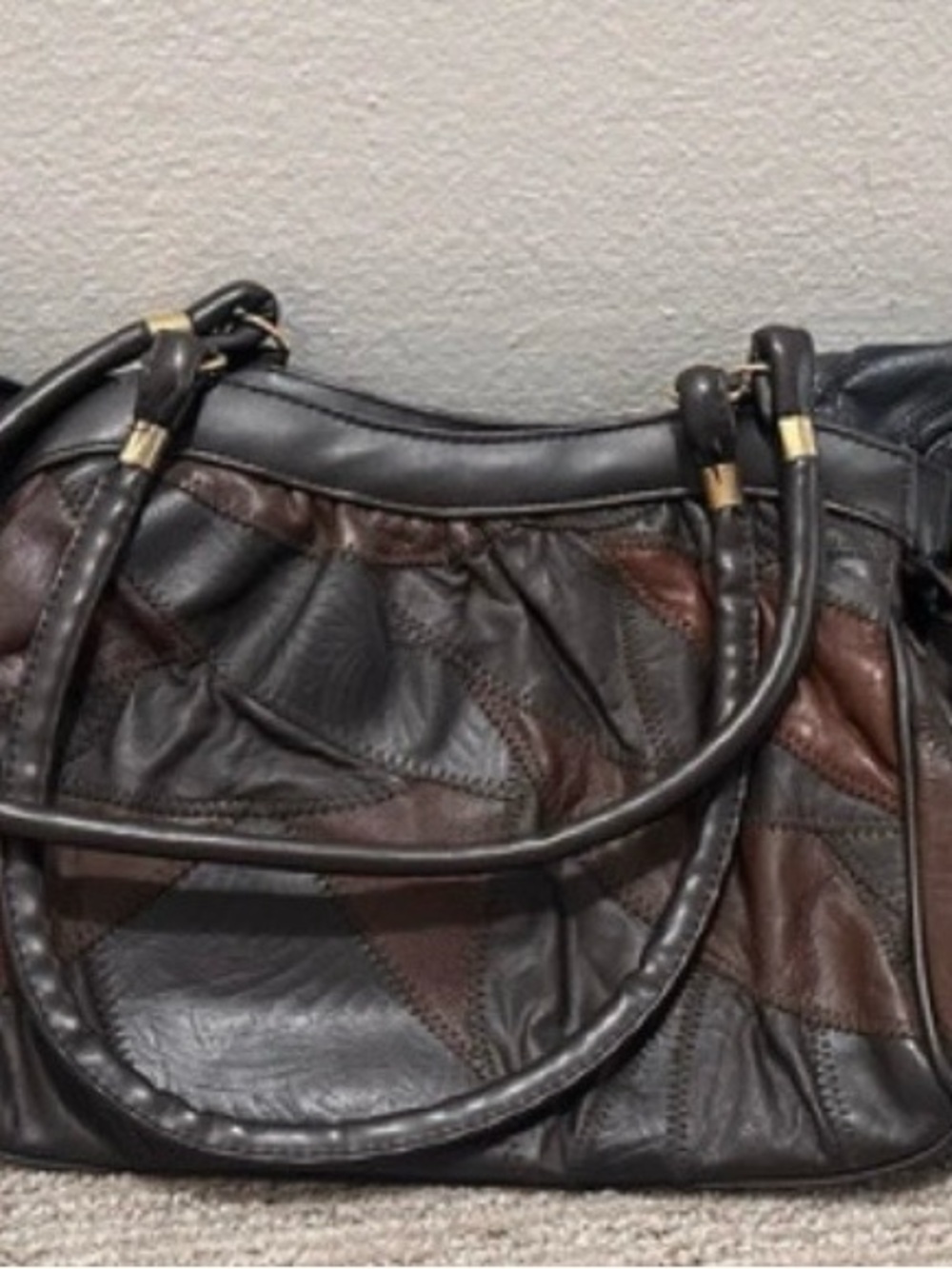 Classic Patchwork Leather Shoulder Bag - Brown & Black
